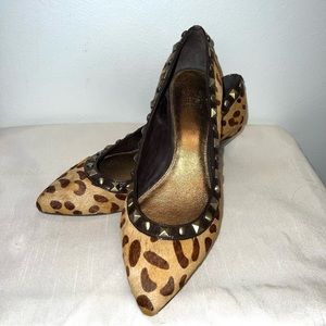 Saks Fifth Ave Leopard Print Animal Fur Womens Shoes Size 8 M Leather Bottom